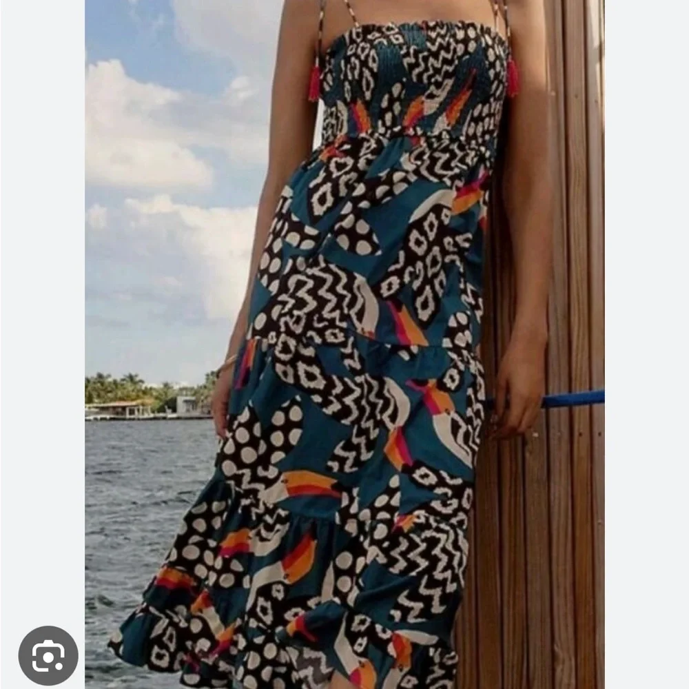 FARM Rio Dark Green Multi-Color Printed Midi Dress